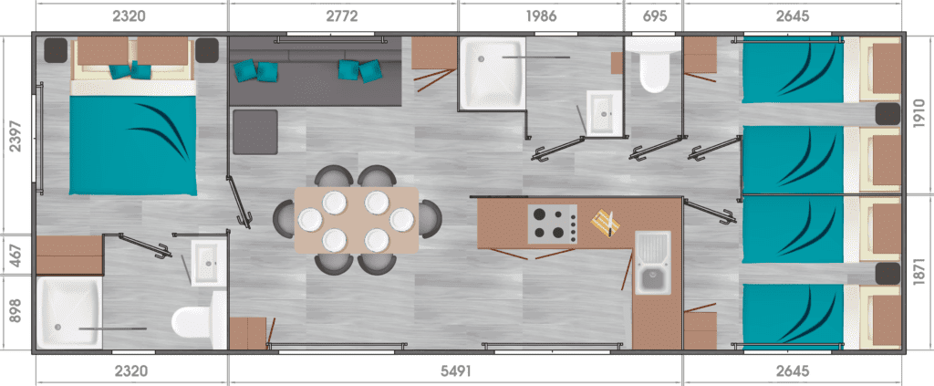 Plan cottage mobil home sarlat 3 chambres 6 personnes